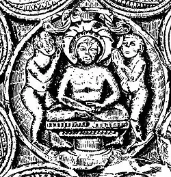 The Jina Parsvanatha (detail of an ayagapata), highly similar to the Isapur Buddha, Mathura circa 15 CE, Lucknow Museum.[137][128]