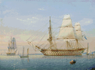 John Cantiloe Joy, A British 1st Rate Ship of the Line Hove to (undated)
