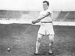 John Flanagan in the hammer throw competition at the Summer Olympics 1908 in London