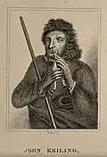 John Keiling, known as Blind Jack, played the flageolet through his nose original line engraving.
