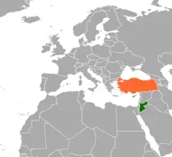 Map indicating locations of Jordan and Turkey
