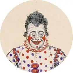 Joseph Grimaldi as Clown, showing his own make-up design (1820)