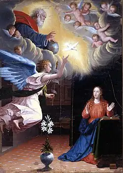 Annunciation; 1603–27, 292 × 209&nbsp;cm, Museo de Bellas Artes de Granada.