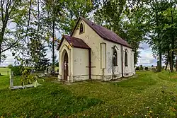 View of the cemetery chapel belonging to the church