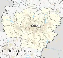 Map of Katowice metropolitan area (parts of Rybnik metropolitan area also visible in the bottom-left corner)
