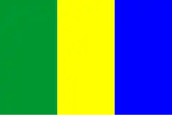 Flag with green, yellow and blue vertical stripes