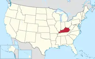 Map of the United States highlighting Kentucky