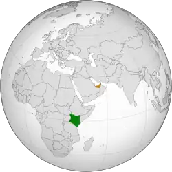 Map indicating locations of Kenya and United Arab Emirates