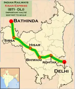 Kisan Express (Delhi–Bathinda) route map