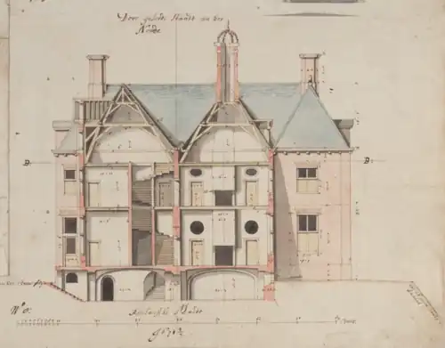 Cross section of the Prinzenhof palace by Maurits Post (1671)