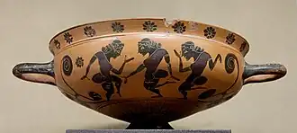 Komast cup, Athenian black-figure, with short stem, angled "offset" lip.