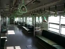 Strap-hung handles onboard a Seoul Metropolitan Subway railcar