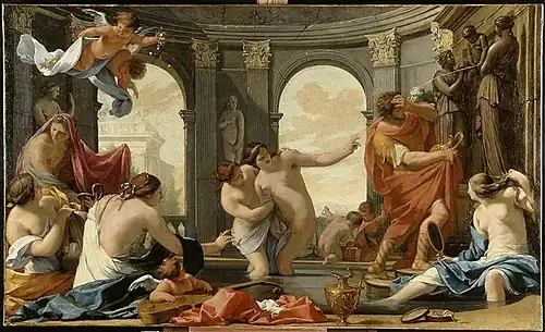 Eustache Le Sueur, Poliphile in bath with the nymphs, around 1640