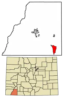 Location of the Southern Ute CDP in La Plata County, Colorado.