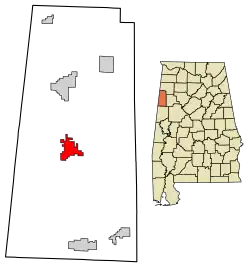 Location of Vernon in Lamar County, Alabama.