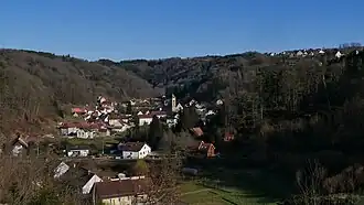View of Lambach and its hamlet Glasenberg on the hilltop