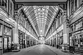 Black and white interior of Leadnhall Market
