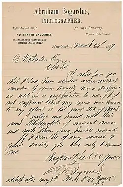 Letter by Bogardus, after being elected as a non-resident member of a society in Texas