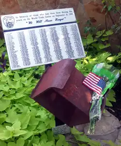 A box beam from the World Trade Center South Tower on display at the Lewisville Fire Department offices as a memorial to the service members who died as a result of the September 11 attacks