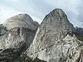 In 1969, Harding and photographer Galen Rowell climbed the south-west face of Liberty Cap, the feature on the right next to Nevada Falls in Little Yosemite Valley. In 1970, the pair returned for a major epic climbing the long slabby South Face of Yosemite's Half Dome on the left behind; their route following the distinctive arch to its top and then went straight up.