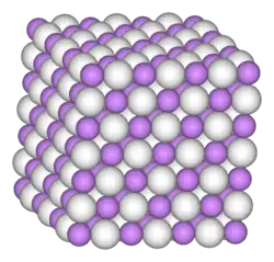 Space-filling model of part of the crystal structure of lithium hydride