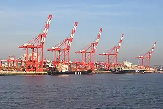 The container terminal seen from the River Mersey