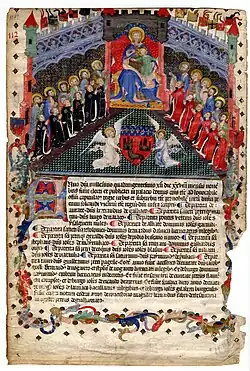 Portraits of the capitouls of the year 1412-1413 and the court of the Virgin Mary or the Virgin with apple.