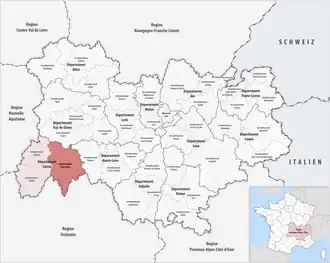 Location within the region Auvergne-Rhône-Alpes
