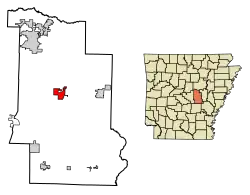 Location of Lonoke in Lonoke County, Arkansas.