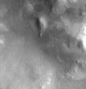 Lyot crater channel, as seen by CTX. Water-carved channels have been spotted in Lyot crater; the curved line may be one.