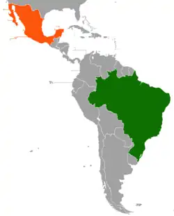 Map indicating locations of Brazil and Mexico