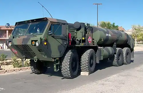 HEMTT M978A2 9,500-liter (2,500 U.S. gal) capacity fuel tanker with standard unarmored cab