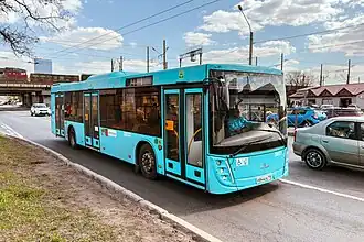 An LNG-powered MAZ-203.947 of Domtransauto LLC with orange stickers (cash not accepted)