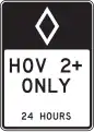R3-11c 2 right lanes, HOV 2+ only (full-time) (post-mounted)