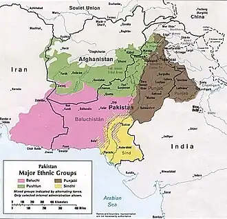 Map of Pakistan's major ethnic groups in 1980