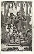 British illustration of Makassar warriors with blowguns (c. 1744–1746)
