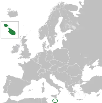 Location of Malta in dark green