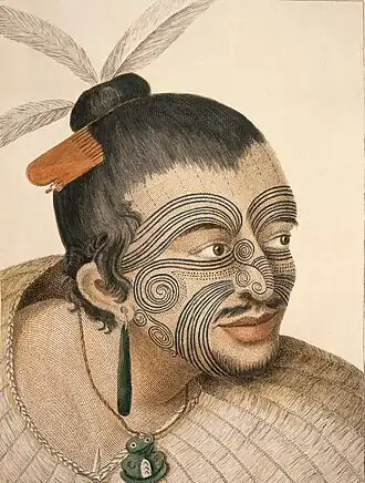 portrait of a Maori man, with a facial tattoo