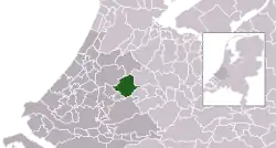 Highlighted position of Bodegraven-Reeuwijk in a municipal map of South Holland