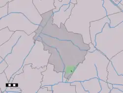The village centre (dark green) and the statistical district (light green) of Nieuw-Balinge in the municipality of Midden-Drenthe.