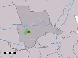 The village (dark red) and the statistical district (light green) of Giethmen in the municipality of Ommen.