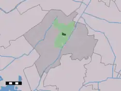 The town centre (dark green) and the statistical district (light green) of Diever in the municipality of Westerveld.
