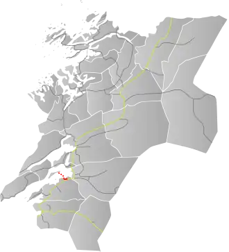 Map of a square area (Trøndleag) with a short red line about a third of the way up in the center.
