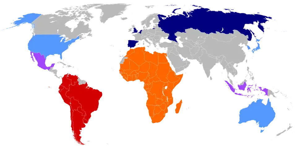 Countries for the 2018 and 2022 FIFA World Cup.