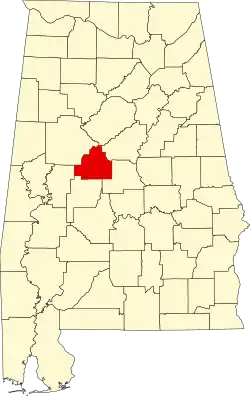 Bibb County, Alabama (marked red) where the species is found in the Little Cahaba River.