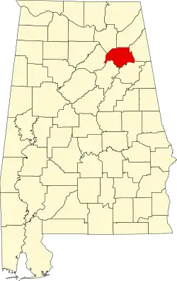Map of Alabama highlighting Etowah County