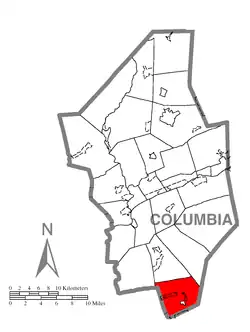 Map of Columbia County, Pennsylvania highlighting Conyngham Township