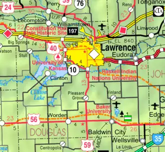 KDOT map of Douglas County (legend) Lecompton, upper left.)