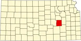Map of Kansas highlighting Chase County
