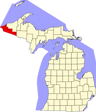 State map highlighting Gogebic County